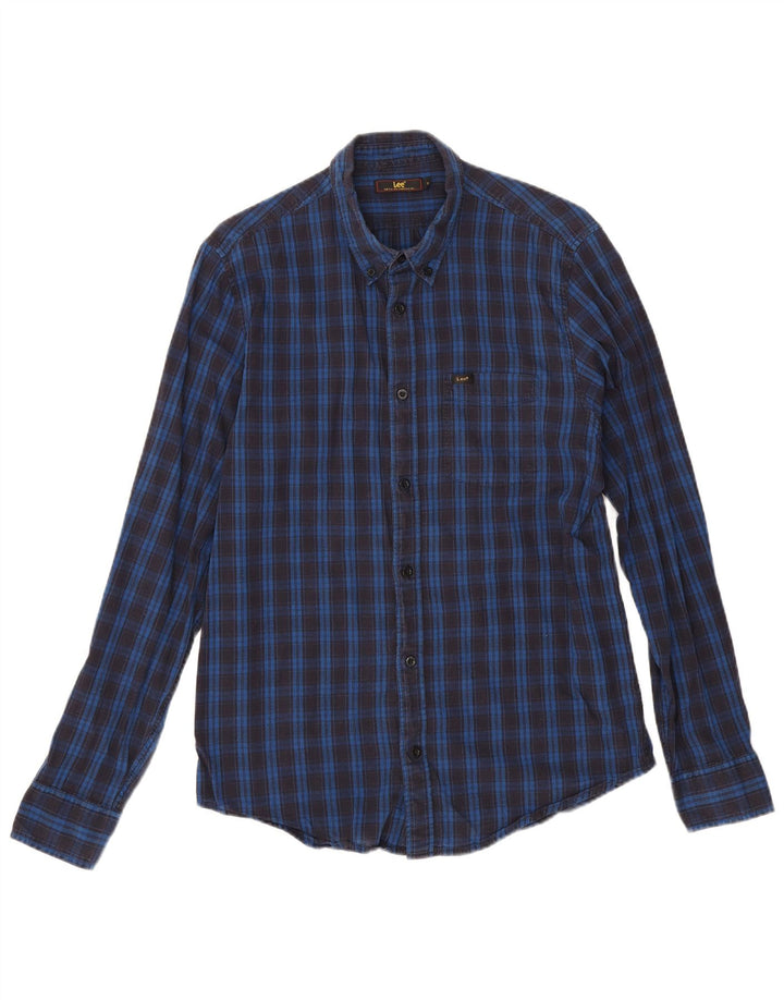 Lee Mens Flannel Shirt Medium Navy Blue Check Cotton
