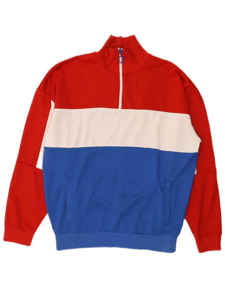 ZARA Mens Zip Neck Sweatshirt Jumper Medium Multicoloured Colourblock