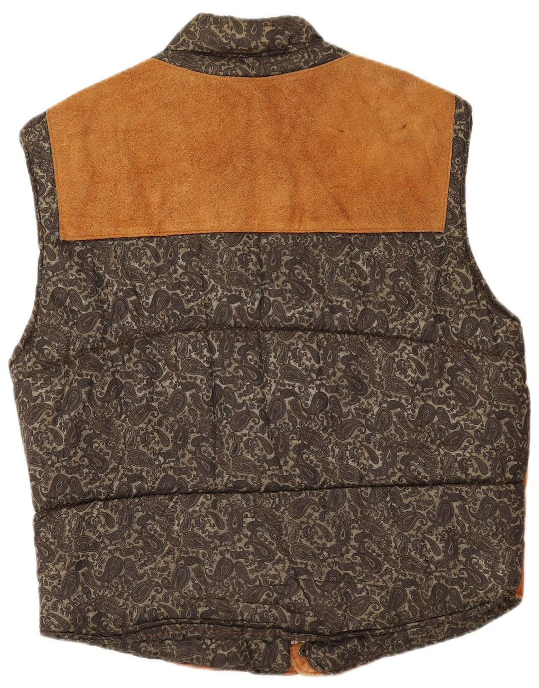 VINTAGE Mens Suede Padded Gilet IT 54 2XL Brown Paisley Leather