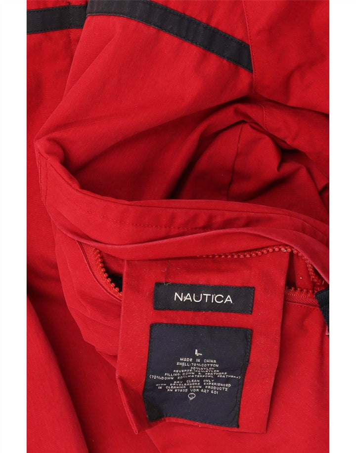 NAUTICA Mens Hooded Padded Reversible Jacket UK 40 Large Red Colourblock