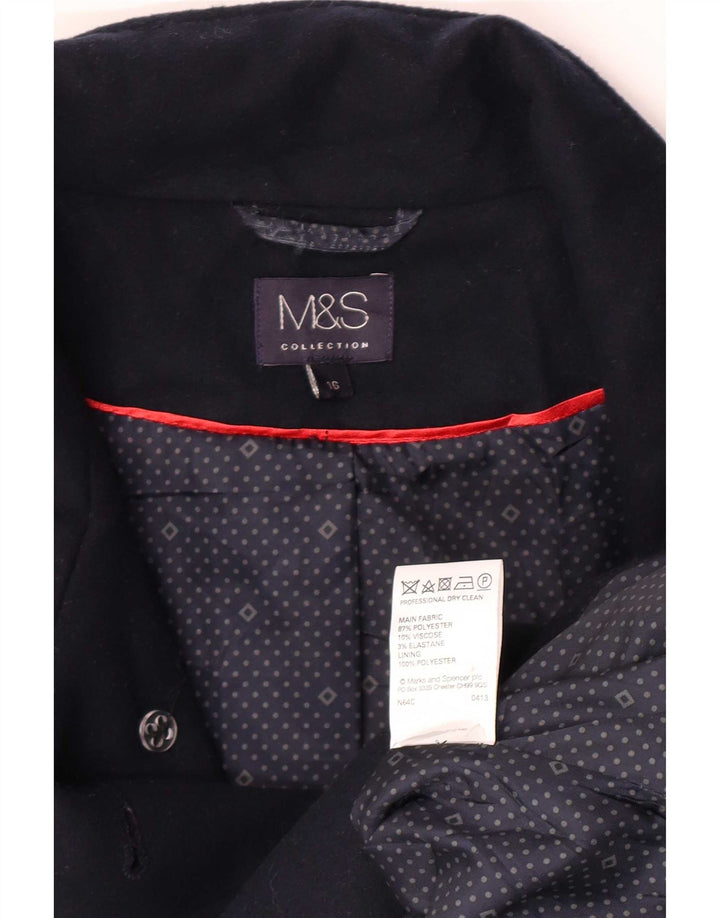 Marks & Spencer Womens Trench Coat UK 16 Large Navy Blue Polyester