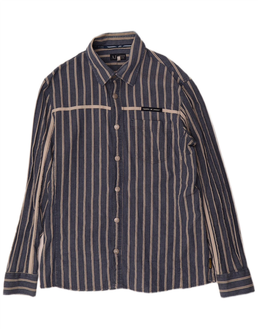 ARMANI JEANS Mens Shirt 2XL Blue Striped
