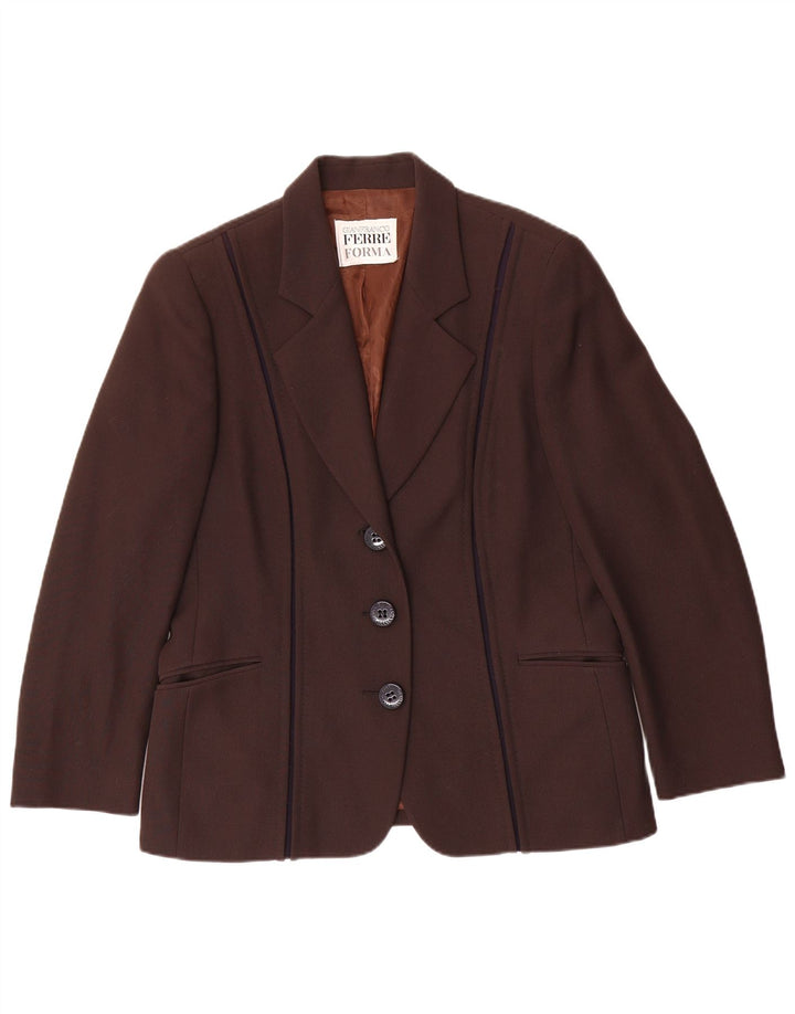 GIANFRANCO FERRE Womens 3 Button Blazer Jacket UK 16 Large Brown Wool