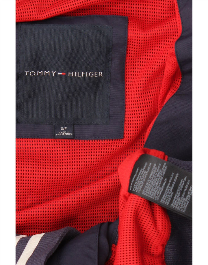 TOMMY HILFIGER Mens Graphic Hooded Bomber Jacket UK 36 Small Navy Blue