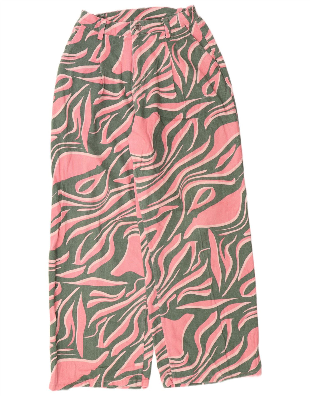 Lucy & Yak Womens High Waist Loose Jeans W28 L29  Pink Animal Print Cotton