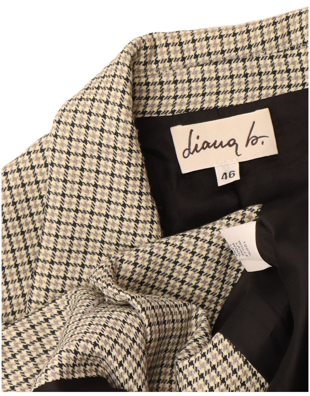 VINTAGE Womens 3 Button Blazer Jacket IT 46 Large Grey Houndstooth Wool