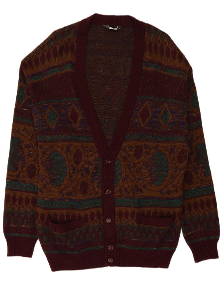 DALMINE Mens Cardigan Sweater Large Burgundy Wool
