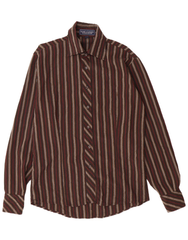 GUIDE LONDON Mens Shirt Medium Brown Striped Viscose