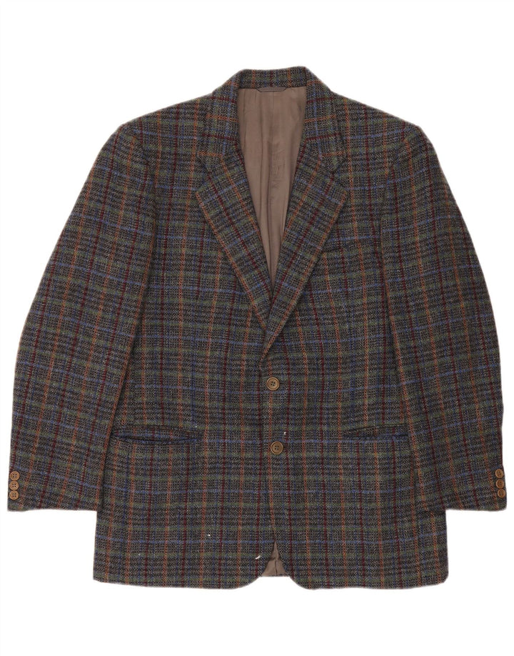 Vintage Mens 2 Button Blazer Jacket UK 40 Large Grey Check Wool