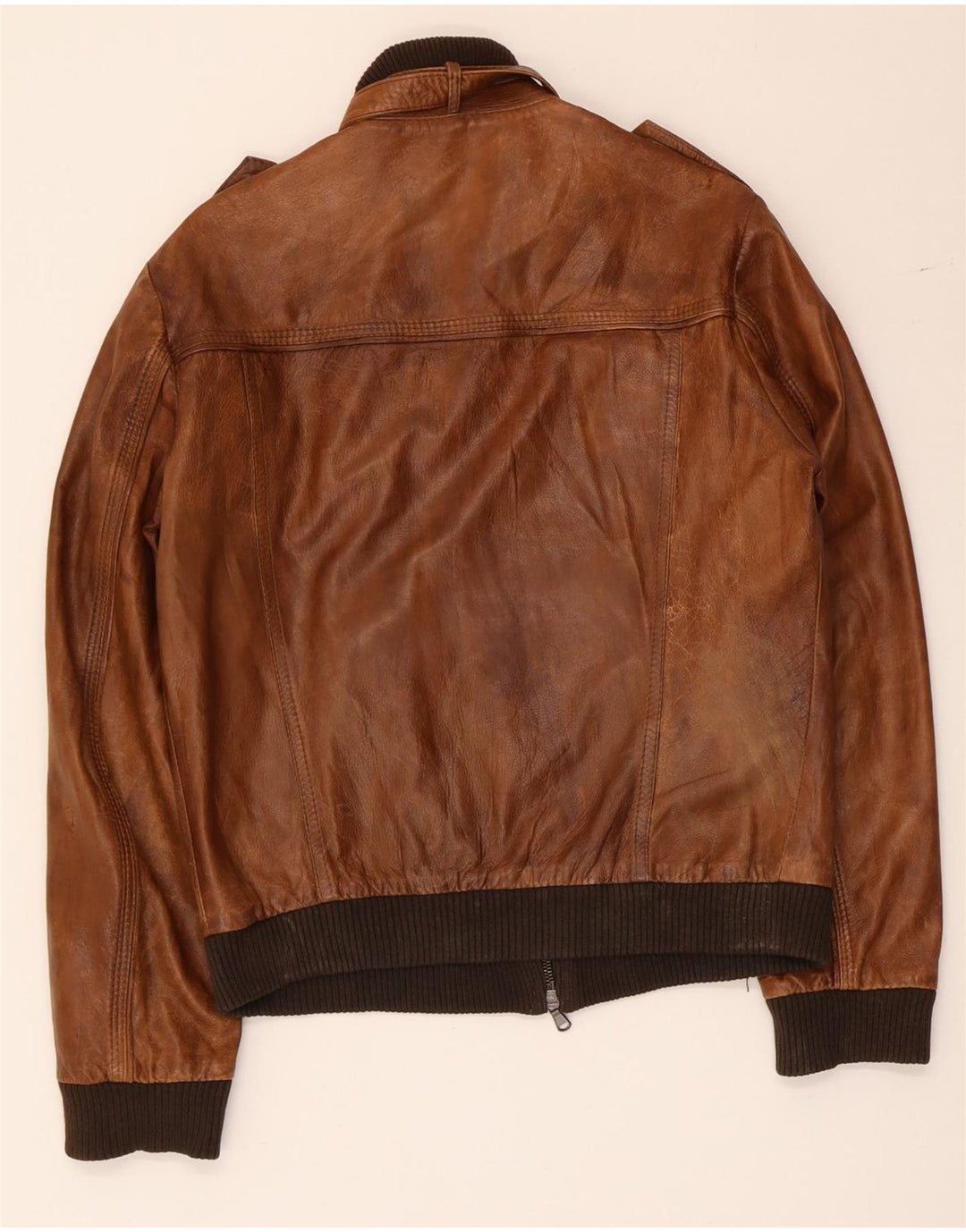 Vintage Mens Military Leather Jacket UK 36 Small Brown