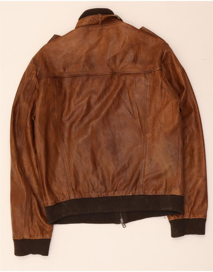 Vintage Mens Military Leather Jacket UK 36 Small Brown