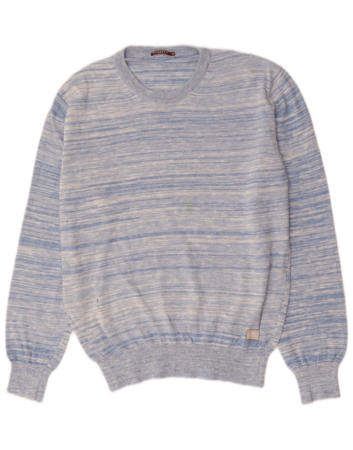 CARRERA Mens Crew Neck Jumper Sweater Medium Blue Striped Cotton