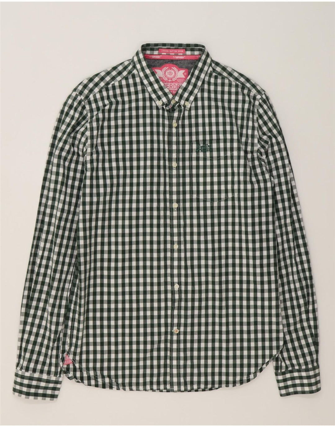 SUPERDRY Mens Shirt XL Green Gingham Cotton