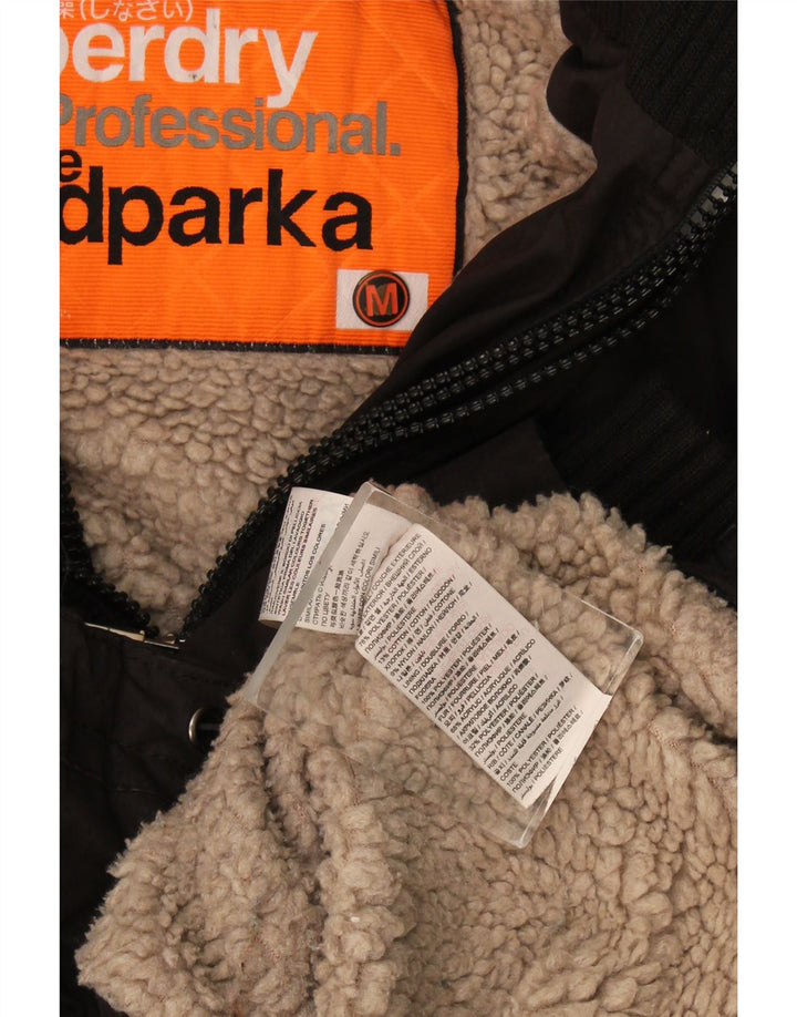 Superdry Womens Windparka Hooded Parka Jacket UK 14 Medium Black Polyester