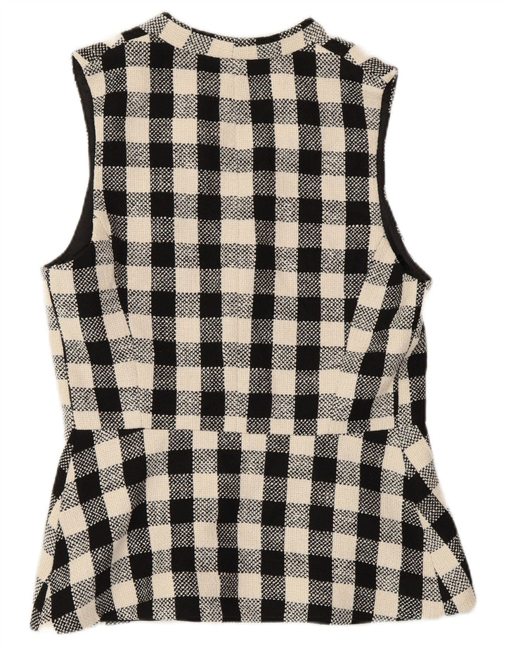 ZARA Womens Double Breasted Gilet UK 10 Small Black Check Cotton