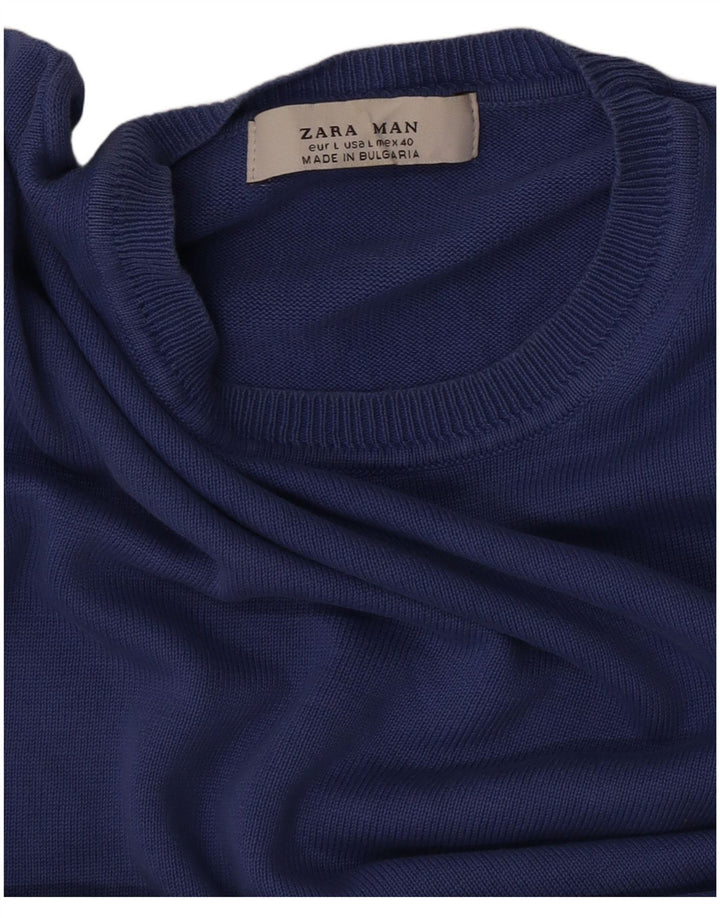 Zara Mens Crew Neck Jumper Sweater Large Blue