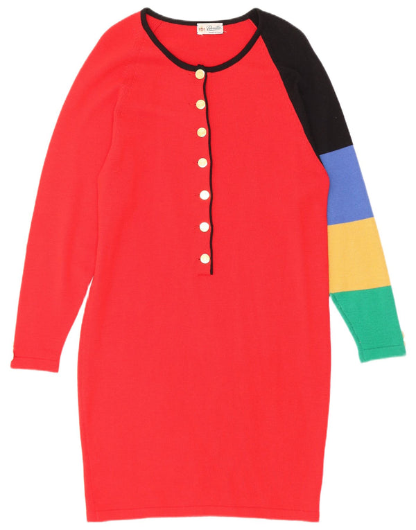 Vintage Womens Long Sleeve Jumper Dress IT 44 Medium Red Colourblock