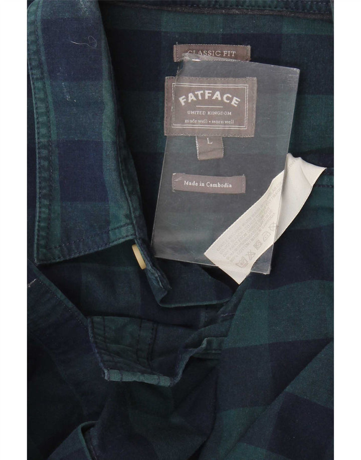 Fat Face Mens Classic Fit Shirt Large Navy Blue Gingham Cotton