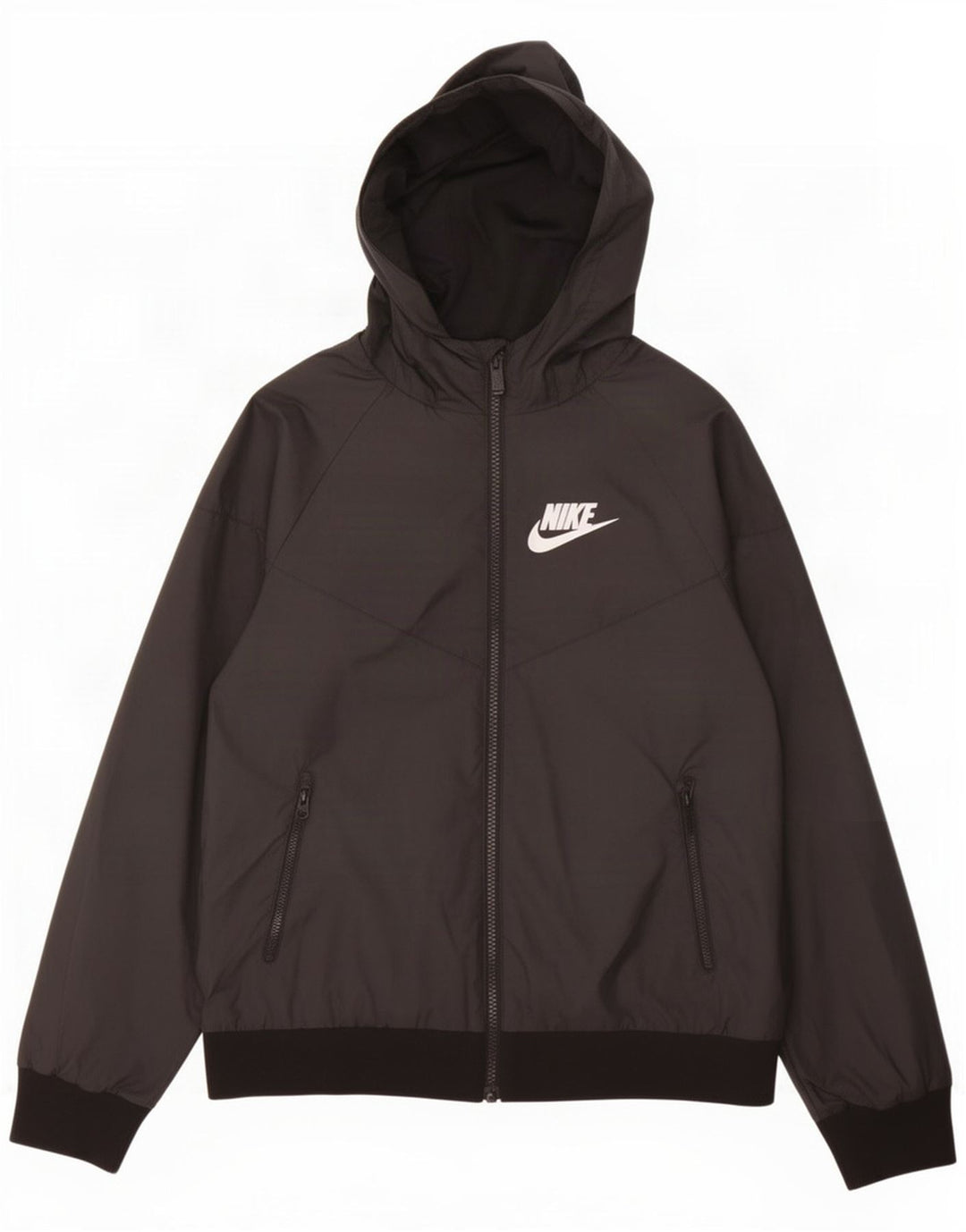 Nike Boys Hooded Rain Jacket 10-11 Years Medium Black Polyester