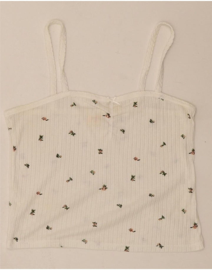 LEVI'S Womens Crop Cami Top UK 14 Large White Floral Vintage Levi's and Second-Hand Levi's from Messina Hembry 