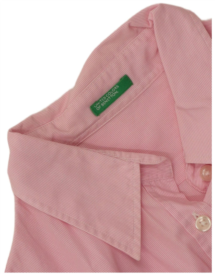 Benetton Womens Shirt UK 12 Medium Pink Pinstripe