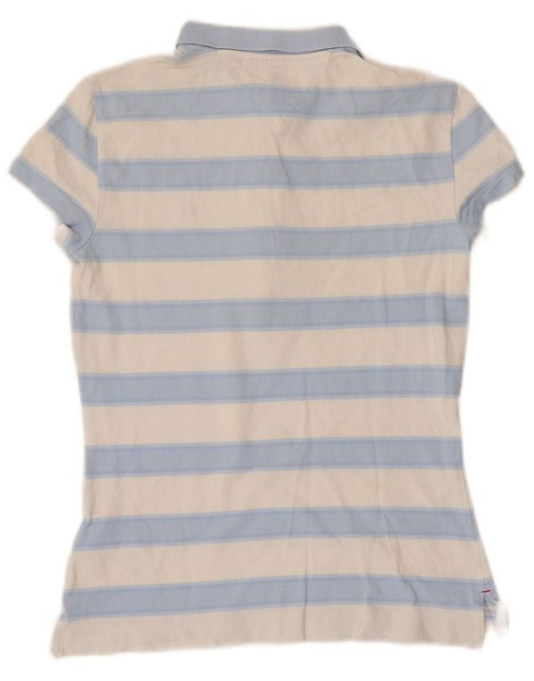TOMMY HILFIGER Womens Slim Fit Polo Shirt UK 6 XS Blue Striped Cotton