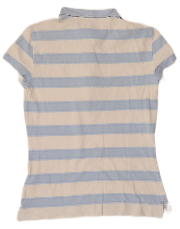 TOMMY HILFIGER Womens Slim Fit Polo Shirt UK 6 XS Blue Striped Cotton