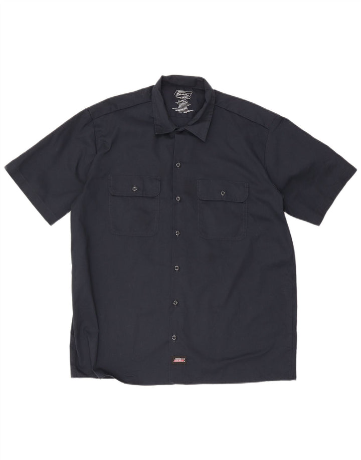 Dickies Mens Short Sleeve Shirt Large Navy Blue Polyester