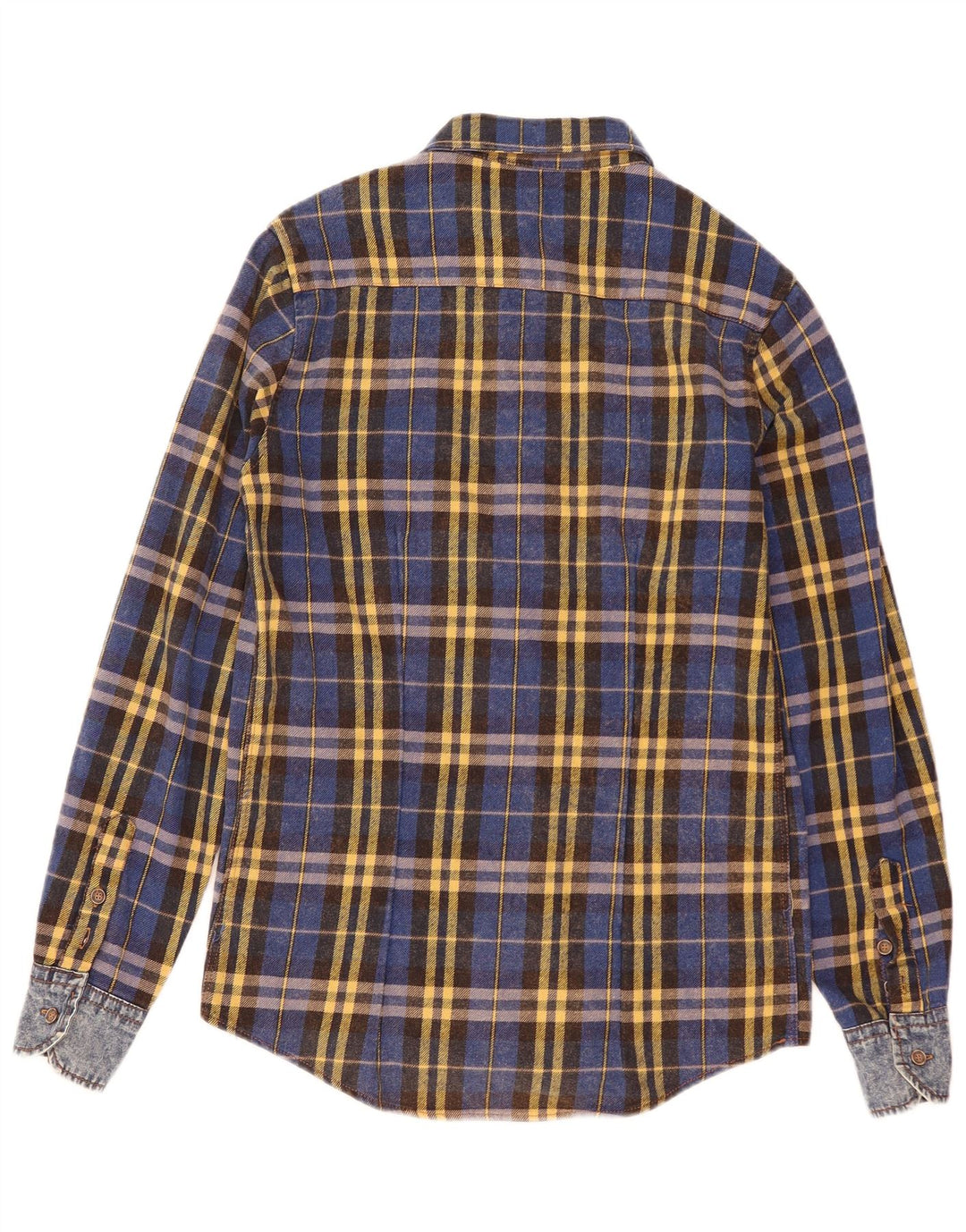 Vintage Mens Flannel Shirt Small Blue Check Cotton