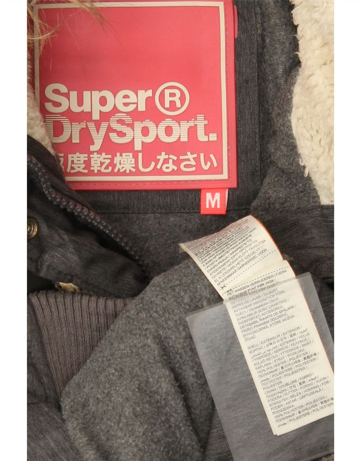 Superdry Womens Hooded Padded Jacket UK 12 Medium Grey Polyester