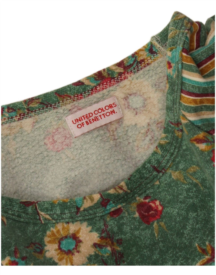 BENETTON Womens Long Sleeve T-Shirt Dress UK 14 Medium Green Floral