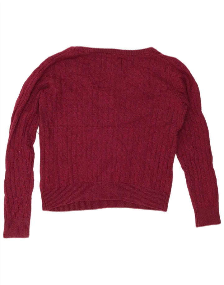 JACK WILLS Womens Crop V-Neck Jumper Sweater UK 10 Small Burgundy Cotton