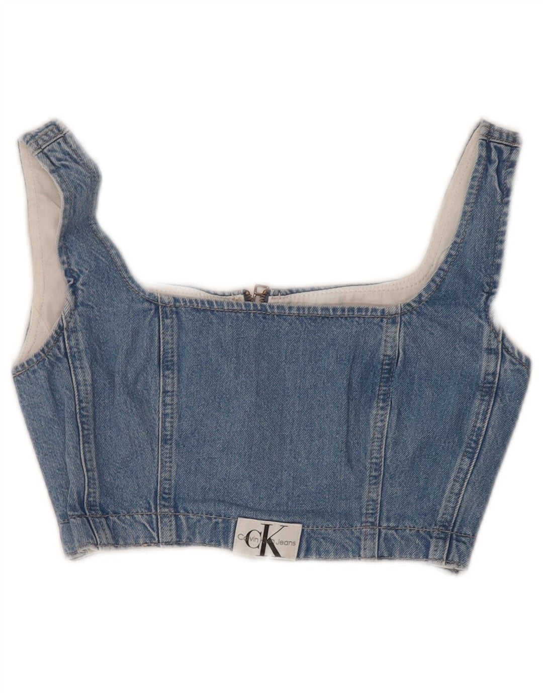 CALVIN KLEIN JEANS Womens Sleeveless Denim Crop Top UK 6 XS Blue