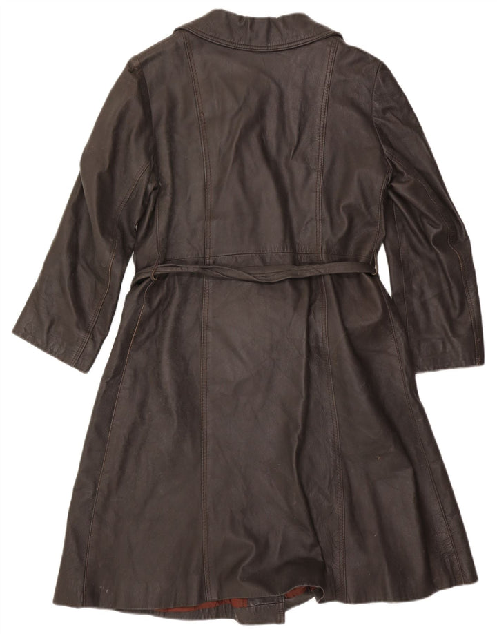 VINTAGE Womens Leather Coat UK 14 Medium Brown