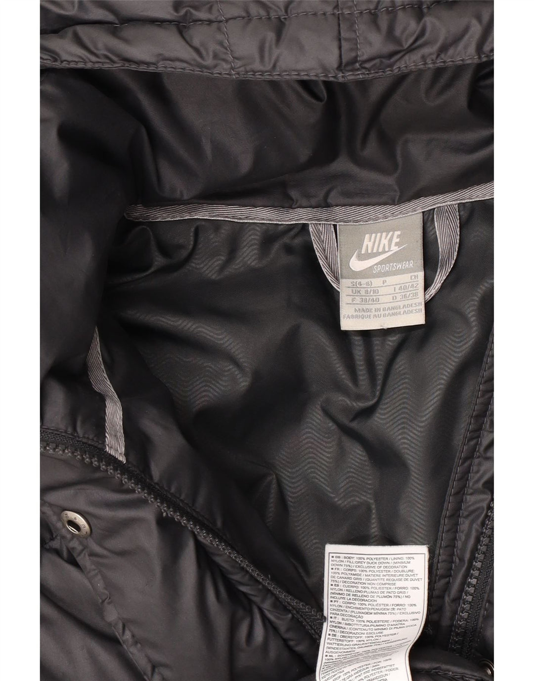 Nike Womens Hooded Padded Jacket UK 8/10 Small Black Polyester