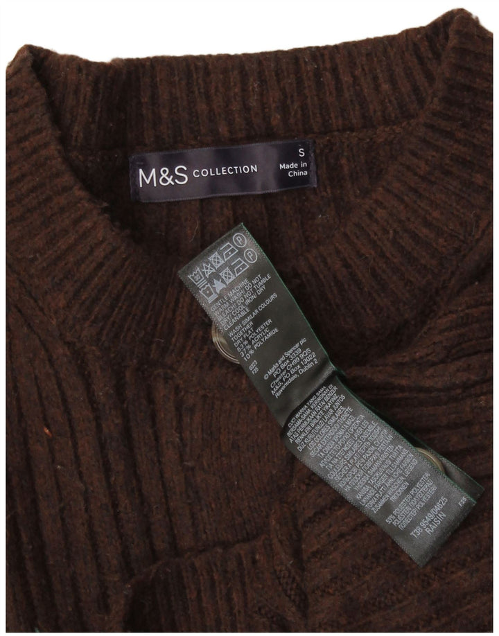 Marks & Spencer Womens Crop Cardigan Sweater UK 10 Small Brown Polyester