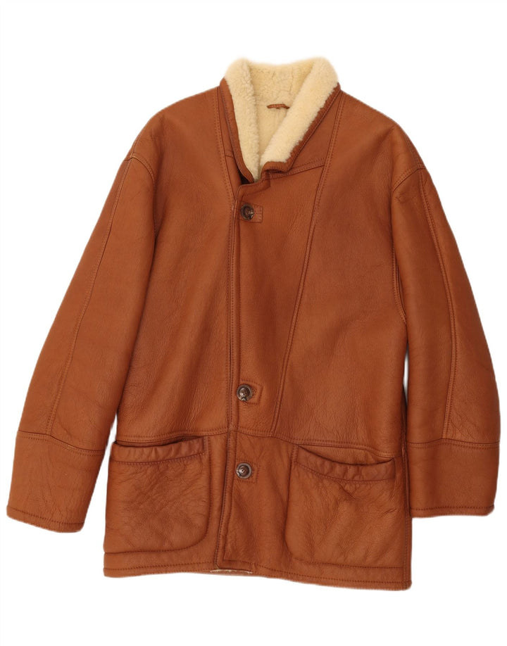 VINTAGE Mens Shearling Jacket IT 52 XL Brown Shearling