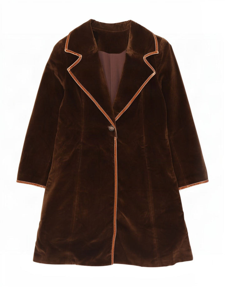 Vintage Womens Velvet Overcoat UK 12 Medium Brown Polyester