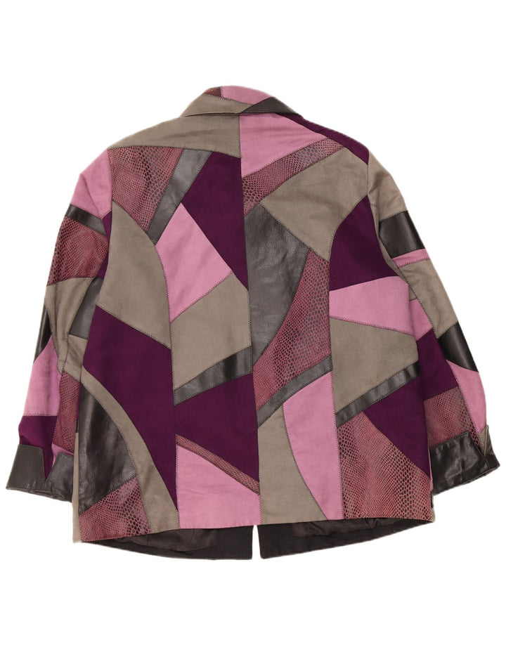 Vintage Womens Leather Jacket UK 18 XL Multicoloured Patchwork Leather