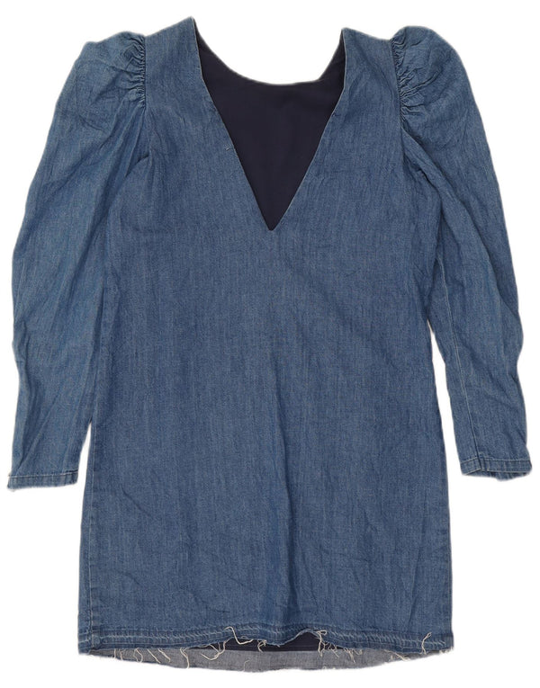 Vintage Womens Long Sleeve Denim Dress UK 12 Medium Blue