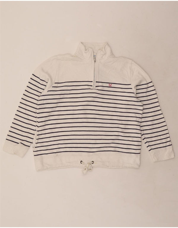CREW CLOTHING Womens Zip Neck Sweatshirt Jumper UK 14 Large White Striped