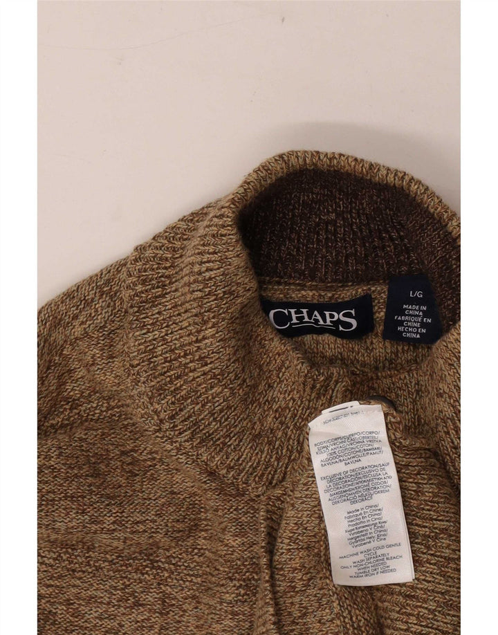 Chaps Mens Button Neck Jumper Sweater Large Brown Cotton