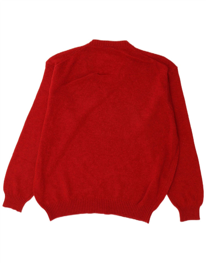 Benetton Mens V-Neck Jumper Sweater Large Red New Wool