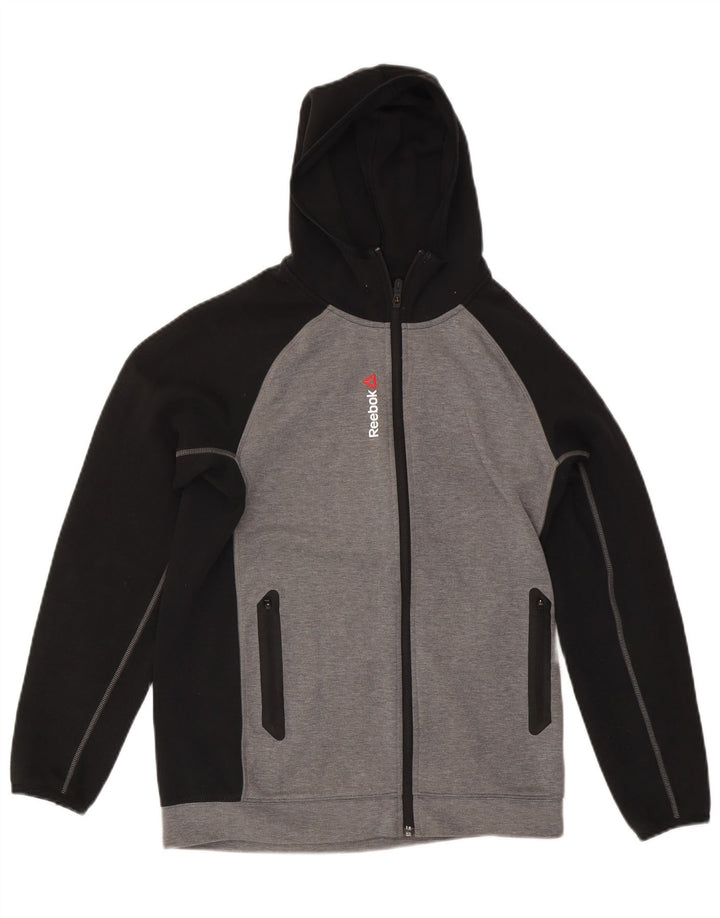 REEBOK Mens Zip Hoodie Sweater Small Grey Colourblock Polyester