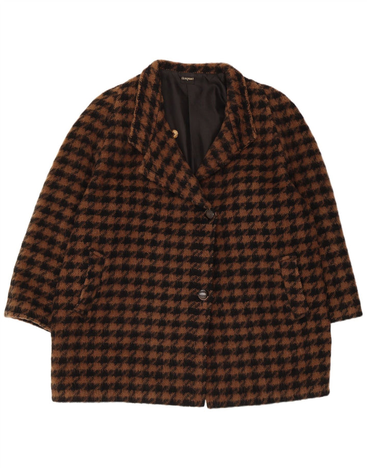 ELENA MIRO Womens Oversized Overcoat IT 43 Medium Brown Houndstooth Retro