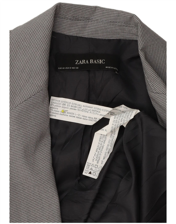 Zara Womens 1 Button Blazer Jacket EU 40 Medium Grey Houndstooth Polyester