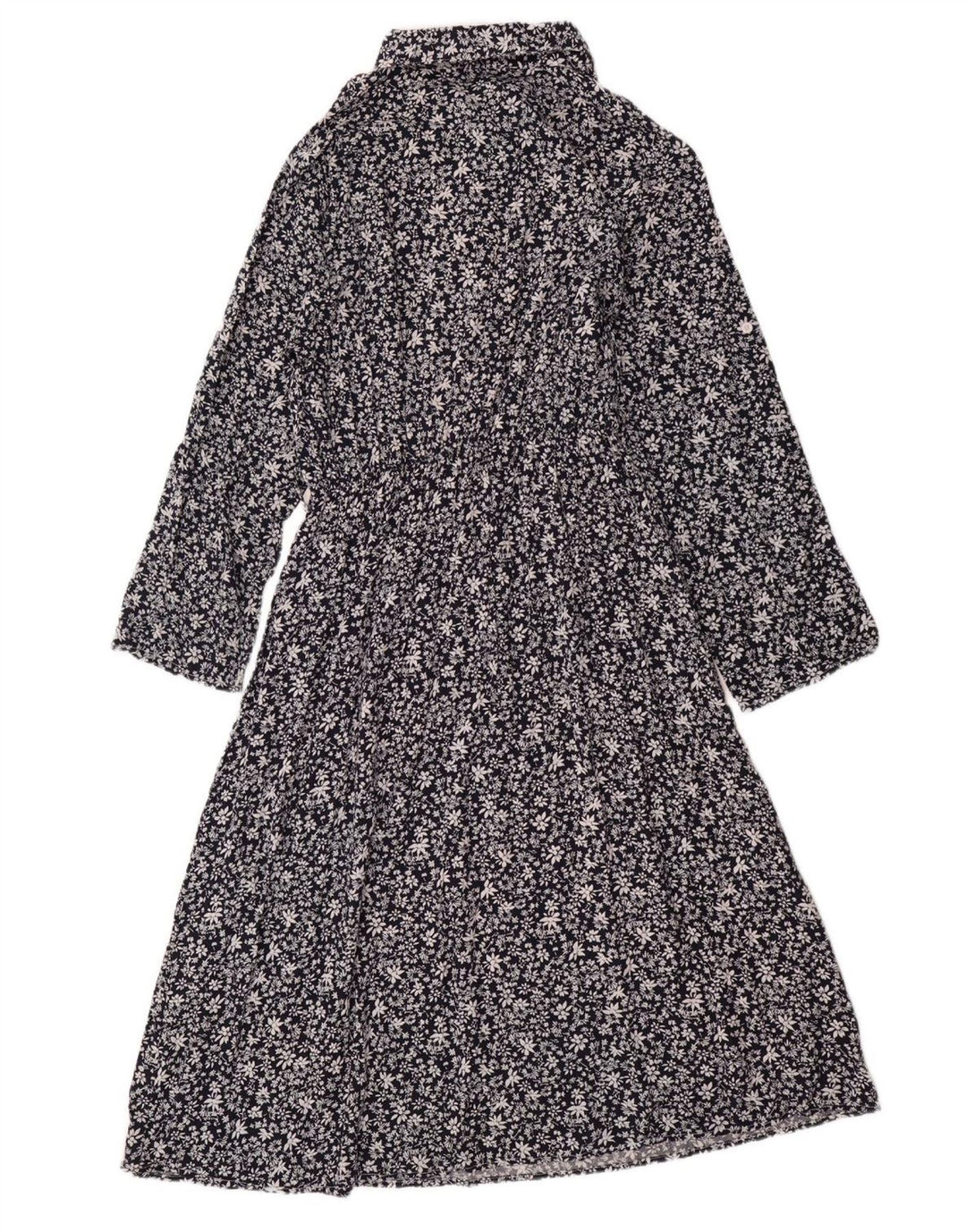 VINTAGE Womens Long Sleeve Maxi Dress UK 14 Large Navy Blue Floral Cotton