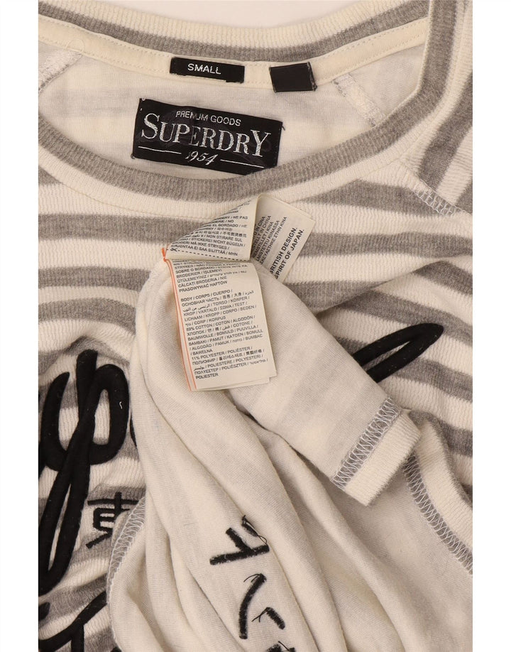 Superdry Womens Graphic Top Long Sleeve UK 10 Small Grey Striped Cotton