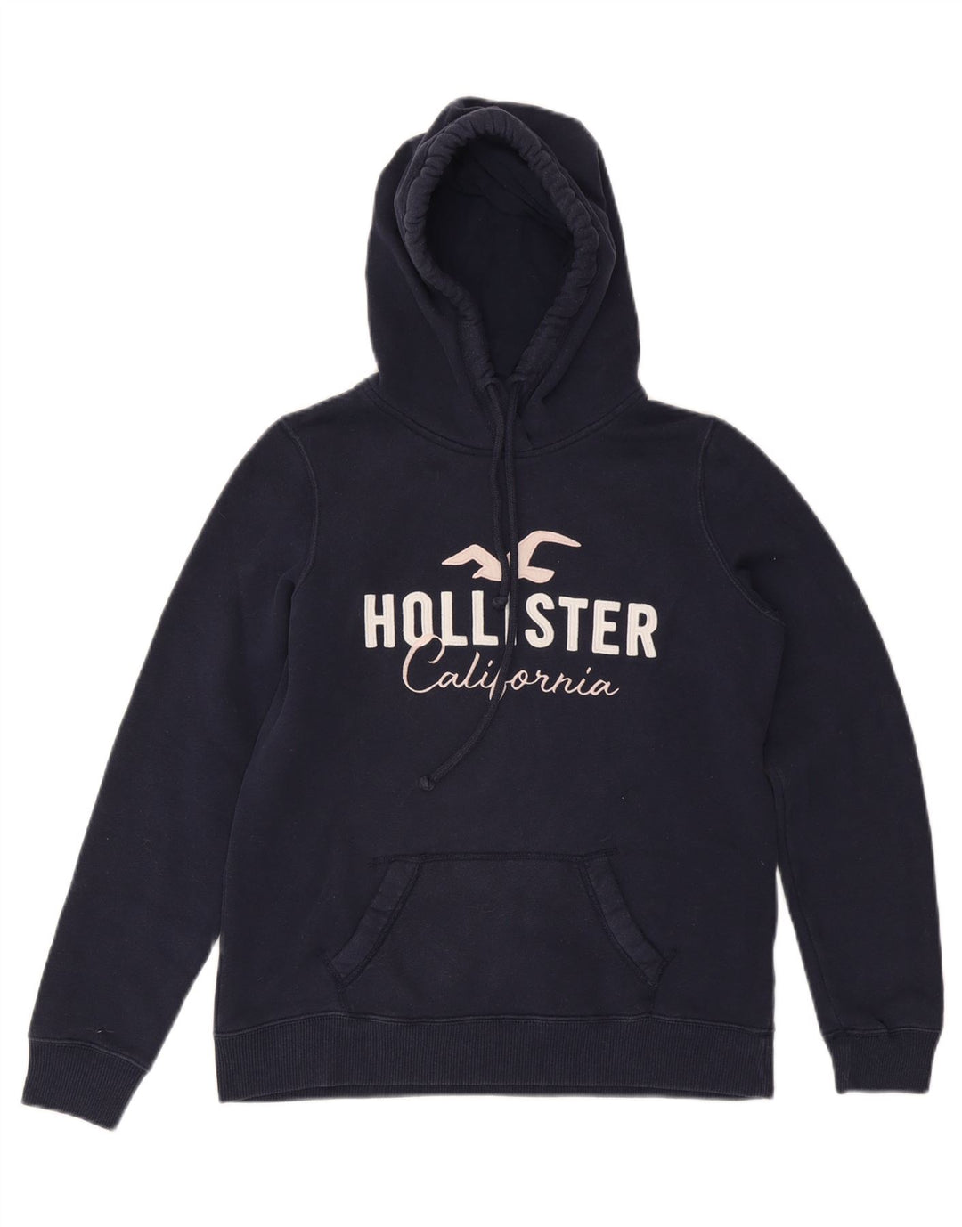 HOLLISTER Womens Graphic Hoodie Jumper UK 14 Medium Navy Blue Cotton