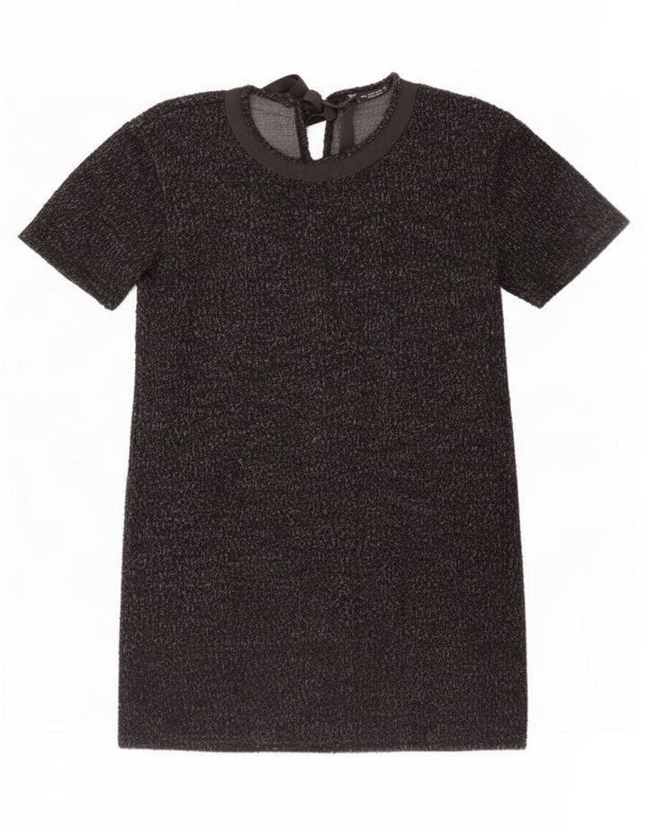 Zara Womens Basic Dress UK 14 Medium Black Flecked Cotton